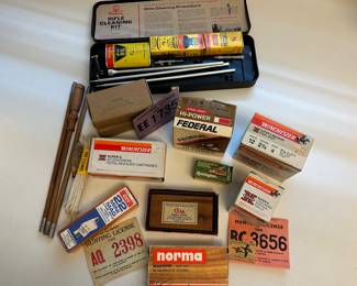 Ammo, Vintage Hunting License, Gun Cleaning Kit