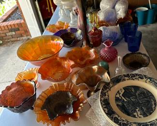 Glassware, Carnival Glass, Oil Lanps