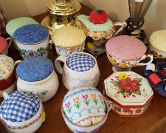 Home made teacup pin cushions