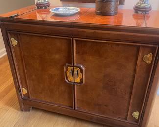 Thomasville Asian Campaign style burl wood server , wow!