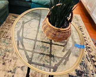 Faux bamboo glass top coffee table