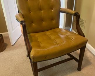 Vintage Kittinger Roosevelt tufted and nail head trim leather arm chair
