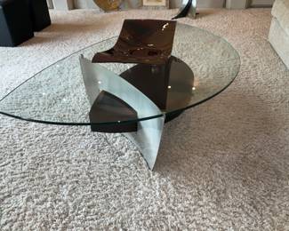 Coffer table, contemporary glass top w/ stainless steel.