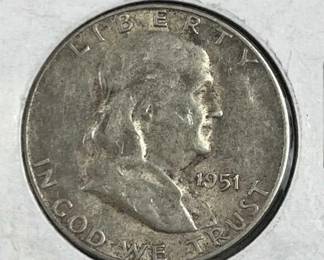 1951-S Franklin Silver Half Dollar, US 50c