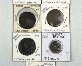 (6) 1800s British Large Pennies & 1916 Farthing