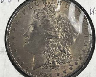 1884 Morgan Silver Dollar, UNC Toned