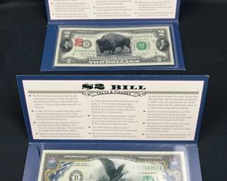 Pair of Colorized $2 Bills in Folios