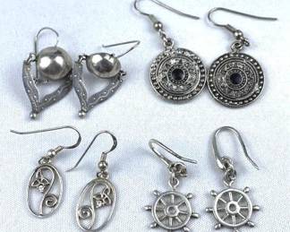 (5) Pairs 925 Silver Vintage French Loop Earrings