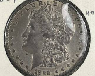 1889 Morgan Silver Dollar, AU, Toned