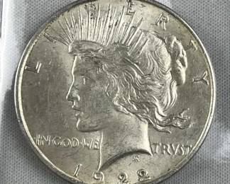 1922-D Peace Silver Dollar, UNC w/ Luster