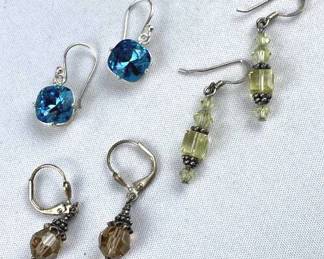 (3) 925 Silver Beaded Dangle Earrings