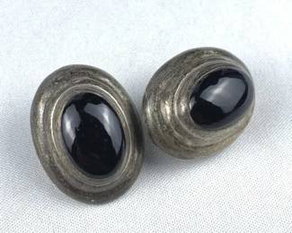 925 Silver Onyx Cabochon Earrings