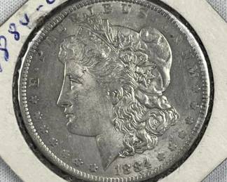 1884-O Morgan Silver Dollar, High AU Grade