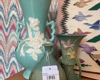 Dan McKinnon pottery vase, Vintage Weller Rose vase, Vintage Hull Pottery cornucopia vase