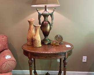 Vintage Oval Carved  Side Table