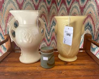 McCoy-style yellow vase, McCoy white urn vase