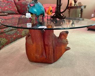Glass Top Bear Carved Table