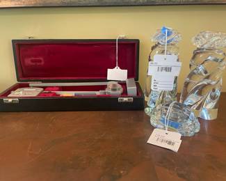 Baccarat crystal turtle, Baccarat Aladin crystal candlesticks
