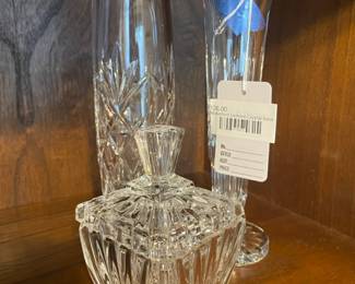 Waterford Lismore Crystal vase, Atlantis crystal vase, Crystal sugar bowl