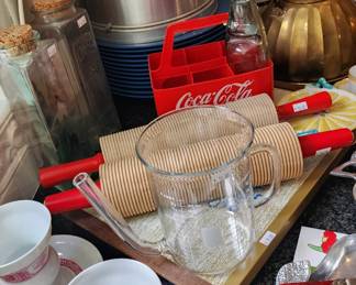 VTG Rolling Pins, Plastic Coke Carrier