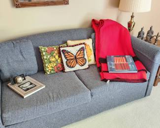 Vintage Embroidered Pillows, Vintage Wool Blanket, Stearns and Foster Sleeper Sofa