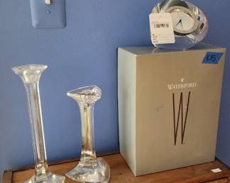 Waterford Eclipse Clock, Crystal Candlestick Holders