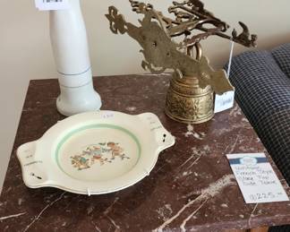 Trenton Porcelain Glove Mold, Antique Brass Church Wall Bell, Booths Silicon China Children's Plate
