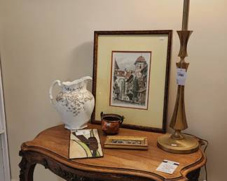 Stained Glass Cattails, French Wood Carved Table