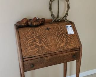 Antique Herzog Furniture Co Secretary Desk, Art Nouveau Style Brass Frame
