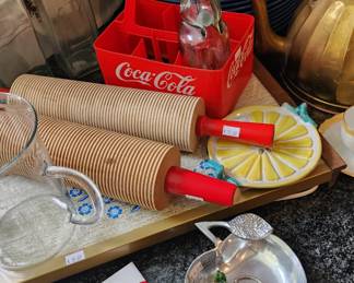 VTG Rolling Pins, Plastic Coke Carrier