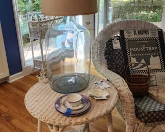 Wicker Chair & Table, Bottle Lamp