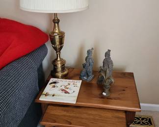 Vintage Brass Table Lamp, Vintage Chinese Terracotta Figure, Vintage Wood Nesting Tables