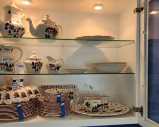 Masons Christmas Village Platter, Masons Christmas Village Mugs, Masons Christmas Village Pitcher, Masons Christmas Village Teacup & Saucers