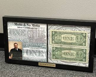 Framed motto and no motto silver certificates