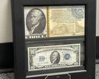 Framed 1934 ten dollar silver certificate