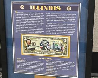 Framed Illinois two dollar bill