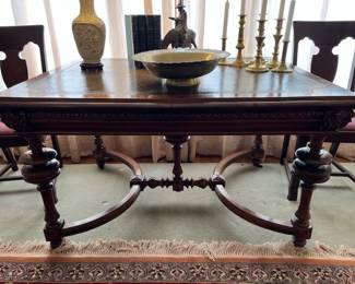 Early American library table, leather top