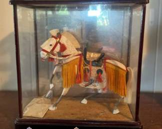 ABS103- Vintage Handmade Japanese Horse In Display Glass 