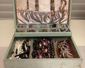 ABS401 Jewelry Box Full Of Vintage Costume Jewelry 
