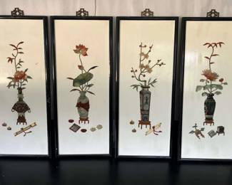 ABS204 Four Asian Panels Of 2D Floral Art