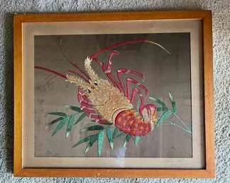 ABS065- Framed Vintage Lobster Embroidery Artwork