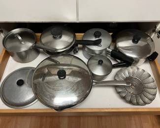 ABS024- Assorted Revere Ware/SealOMatic Cooking Pots & Pans