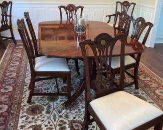 Kendal Dining Room Table, 12, Maitland Smith, dining room chairs , Karastan Wool Rug 