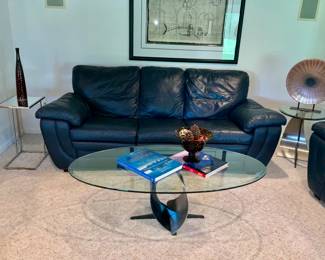 Navy Blue Leather, Chair, Matching Sofa & Loveseat 