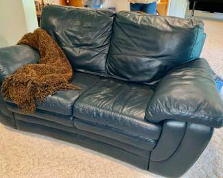 Navy Blue Leather, Chair, Matching Sofa & Loveseat 