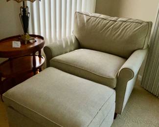 Custom Upholstered ,  Arm Chair w/ottoman, Sherrill side table 