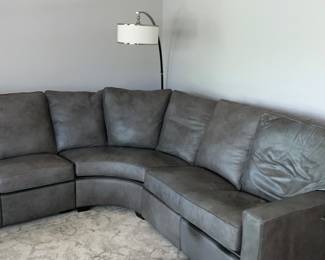 Stickley, Gray Leather Sofa, Reclining Ends 