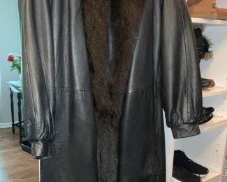Women's, Leather and Fur Trim Coat, Size S