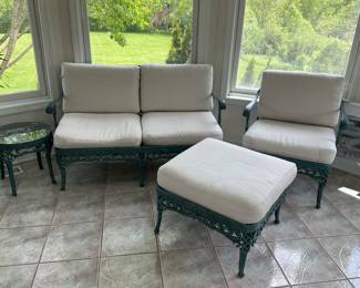 Landgrave,  Cast Classics, Patio furniture , Excellent condition. Settee, Chair w/ ottoman, Side table, bistro table w/ chairs 