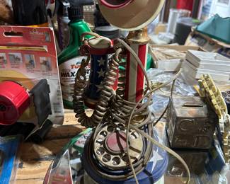 Vintage retro stick phone red whte and blue 